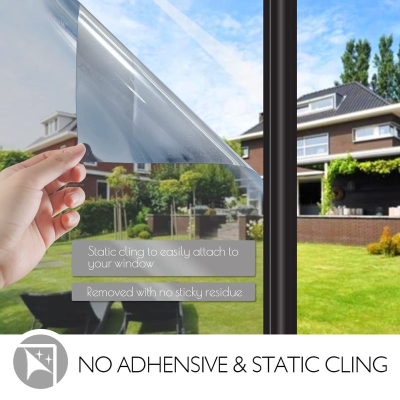 HIDBEA One Way Mirror Window Film Daytime Privacy, Reflective Window Tint for Home, Heat Control UV Blocking, Non-Adhesive Self Static Cling Window Sticker (Silver, 35.4 Inch x 32.8 Feet) - Image 5